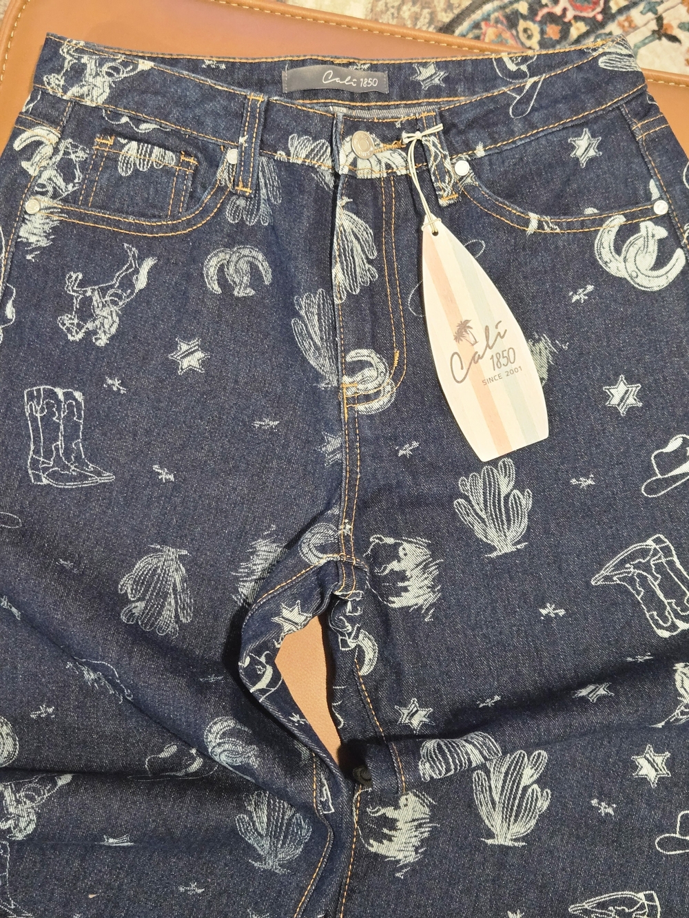 Cali1850 NWT Western Print Straight Leg Jeans | Cowboy Boots Cactus Rodeo | 7/28 - Picture 2 of 10